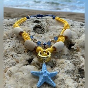 Yellow Rope Necklace with Blue Starfish Pendant